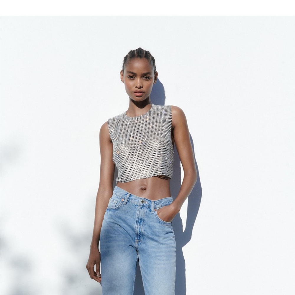 Metal rhinestone top Zara